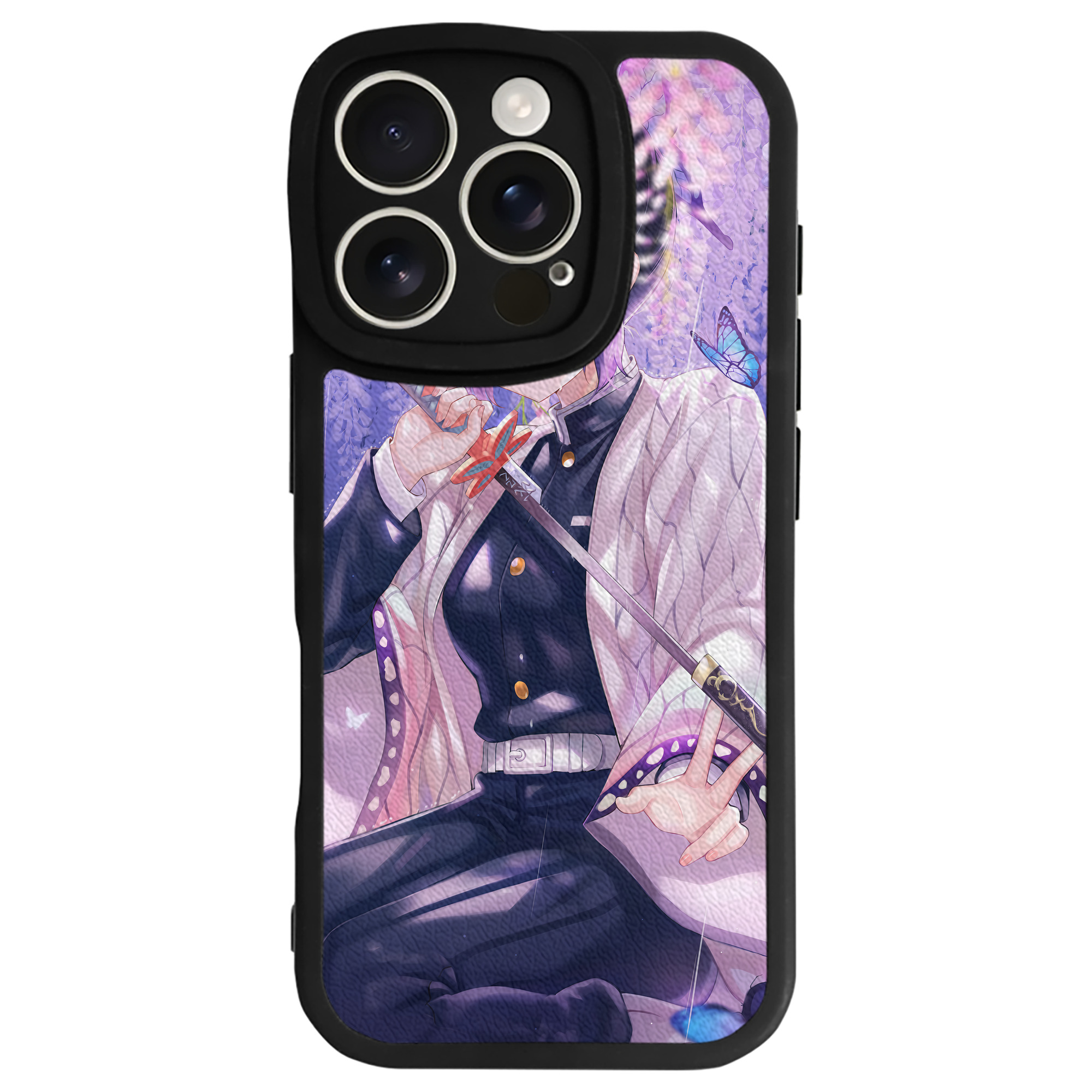 （画像用） 鬼滅の刃（きめつのやいば）蟲柱-胡蝶 しのぶ／こちょう しのぶ Kochou Shinobu 【iPhone 16シリーズ対応】シリコンスマホケース（レザー調） 材質：シリコン